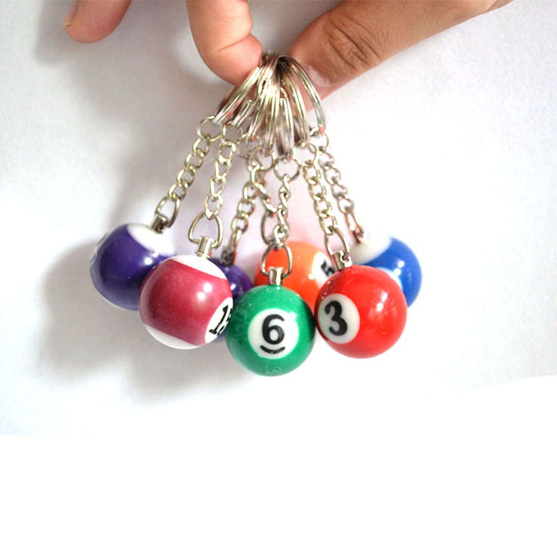 Mini Billiards Shaped Key Ring Assorted Colorful Billiards Pool Small Ball Key chain Hanging Decorations Accessories Nice Gift