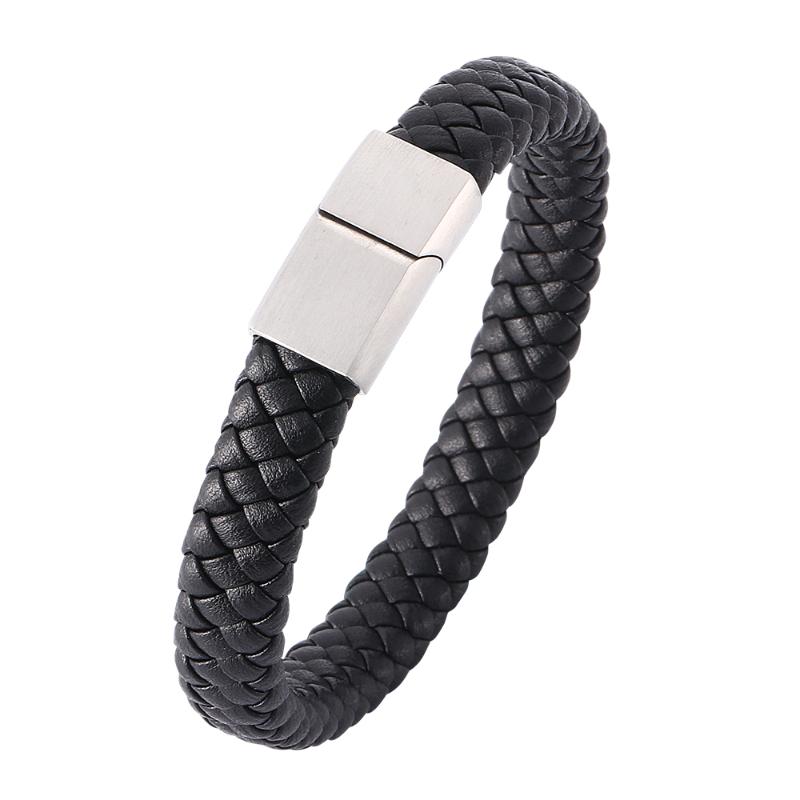 Charm Bracelets Retro Business Men's Black Woven Leather Bracelet Stainless Steel Magnetic Buckle Sleek Minimalist 7-PW740
Charm Bracelets Retro Business Men's Black Woven Leather Bracelet Stainless Steel Magnetic Buckle Sleek Minimalist 7-PW740