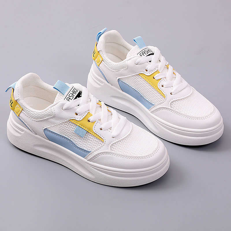 Women Leisure Sneakers Ladies Tennis Shoes Female Inner Heightening Lace-up Flat Sports Shoes Woman Breathable Mesh Sneakers Y0907