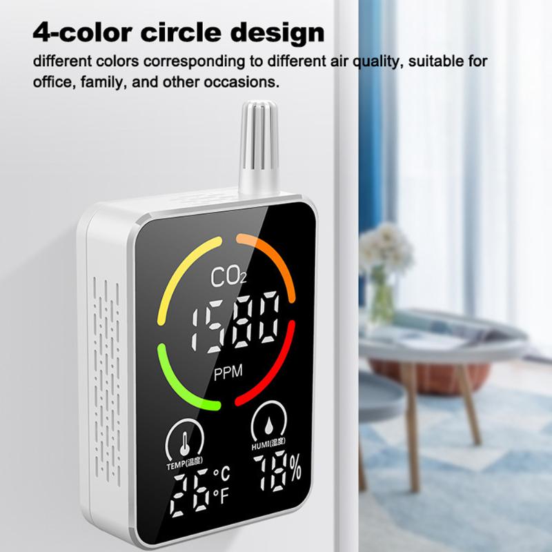 Gas Analyzers Infrared Semiconductor 3in1 CO2 Temperature Humidity Monitoring Device Digital Display Air Quality Detector With Time