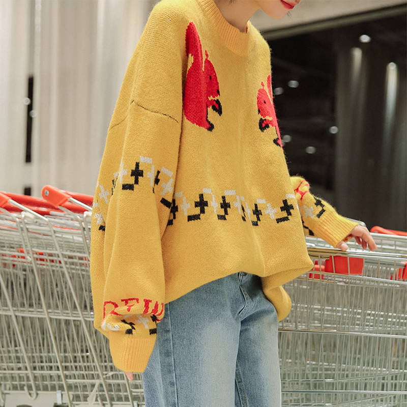 women's sweaters casual loose sweater, female sweater with round collar, autumn and winter efk1, White;black
women's sweaters casual loose sweater, female sweater with round collar, autumn and winter efk1, White;black