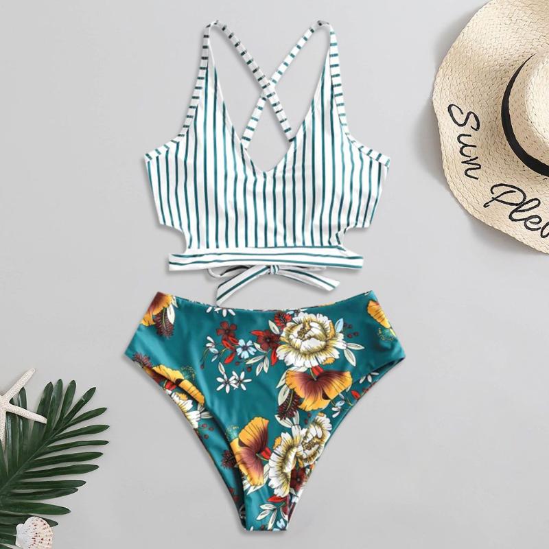 Women' Swimwear Swimming Suit 2021 Lace Up Striped Floral Print High Waist Cut Two Piece Swimsuit Women Tankini
Women' Swimwear Swimming Suit 2021 Lace Up Striped Floral Print High Waist Cut Two Piece Swimsuit Women Tankini