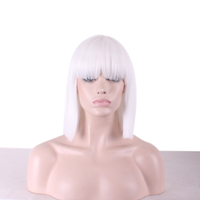 WoodFestival blue straight wig with bangs shoulder length hairstyle wigs for women pink white red synthetic fiber hair rose comfort hairnet 35cm