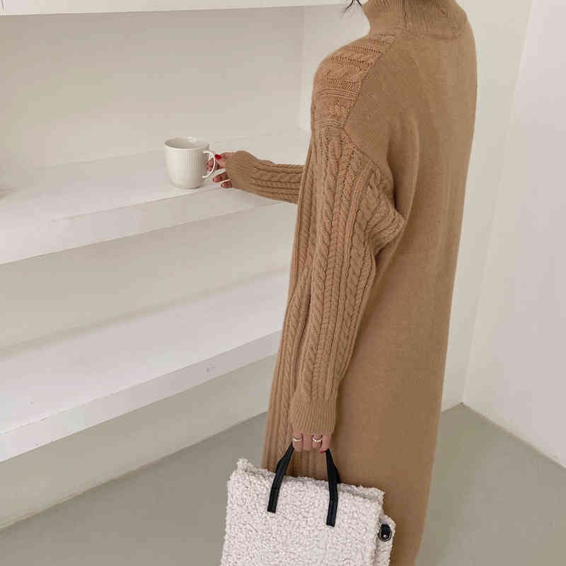 ~ twist knitted half high collar dress in fall / winter 210515