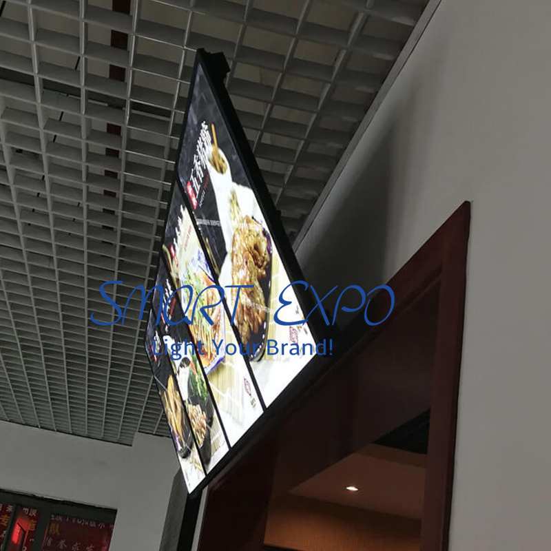 Restaurant Menu Board Displaying Light Box Row Advertising Display for Wall or Ceiling Hang With 3pcs Lightbox Units Wooden Case Packing (60x120cm)