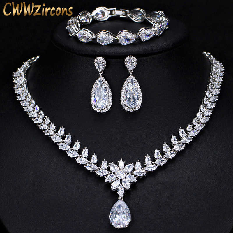Elegant Women Wedding Jewellery African CZ Crystal Leaf Drop Bridal Necklace Bracelet and Earrings Jewelry Sets T294 210714, White
Elegant Women Wedding Jewellery African CZ Crystal Leaf Drop Bridal Necklace Bracelet and Earrings Jewelry Sets T294 210714, White