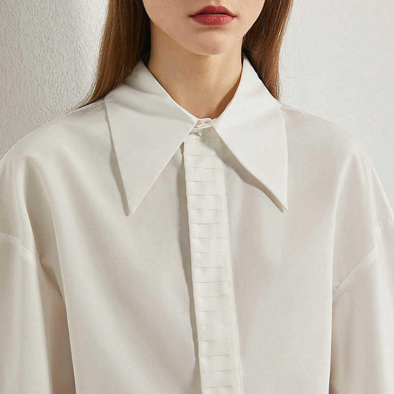 Minimalism Spring Autumn Women's Shirt Causal Solid Lapel Loose Women Blouse Fashion OLstyle Tops 12070321 210527