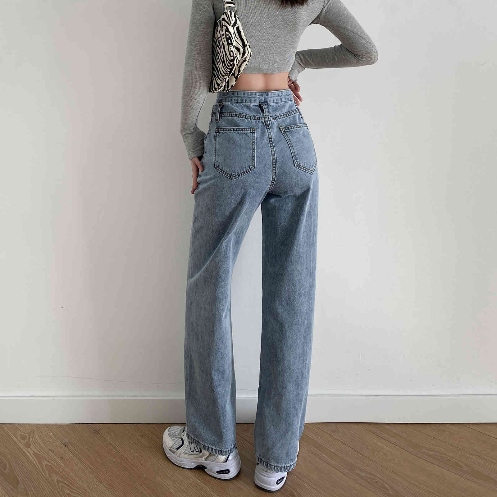 Spring Hollow Out Double High Waist Jeans for Women Mum Denim Pants Street Casual Wide Leg Long Trousers 210429