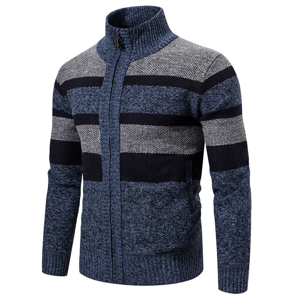 autumn Winter cardigan men striped knitted cardigan men's winter jacket coat zipper cardigan Warm Knitted Sweater 211008