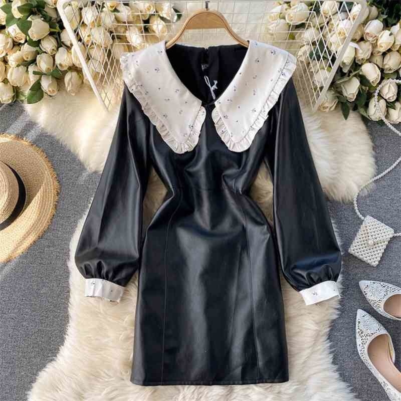 Milk fierce dress French doll collar, sweet contrast stitching, slim short leather skirt, fashionable ladies' small 210525, Black
Milk fierce dress French doll collar, sweet contrast stitching, slim short leather skirt, fashionable ladies' small 210525, Black