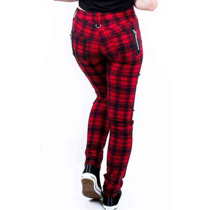 Plaid Pants Women Fashion Gothic Punk Style High Waist Zipper Casual Streetwear Plus Size Ladies Trousers 211115