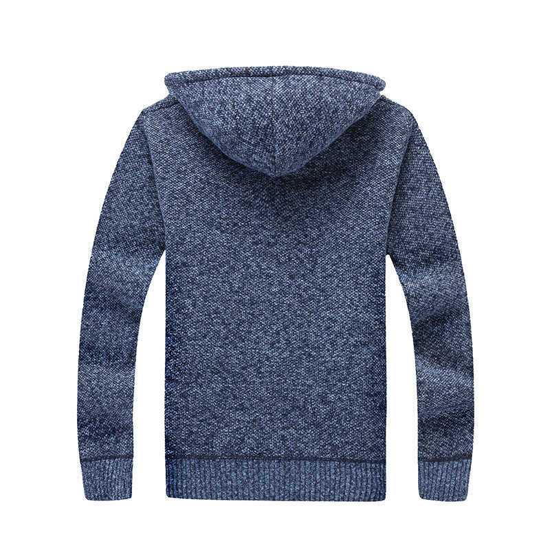 Winter Men Jacket thick velvet hooded fur jacket men's winter padded knitted sweater Cardigan Spring Outdoors 210818