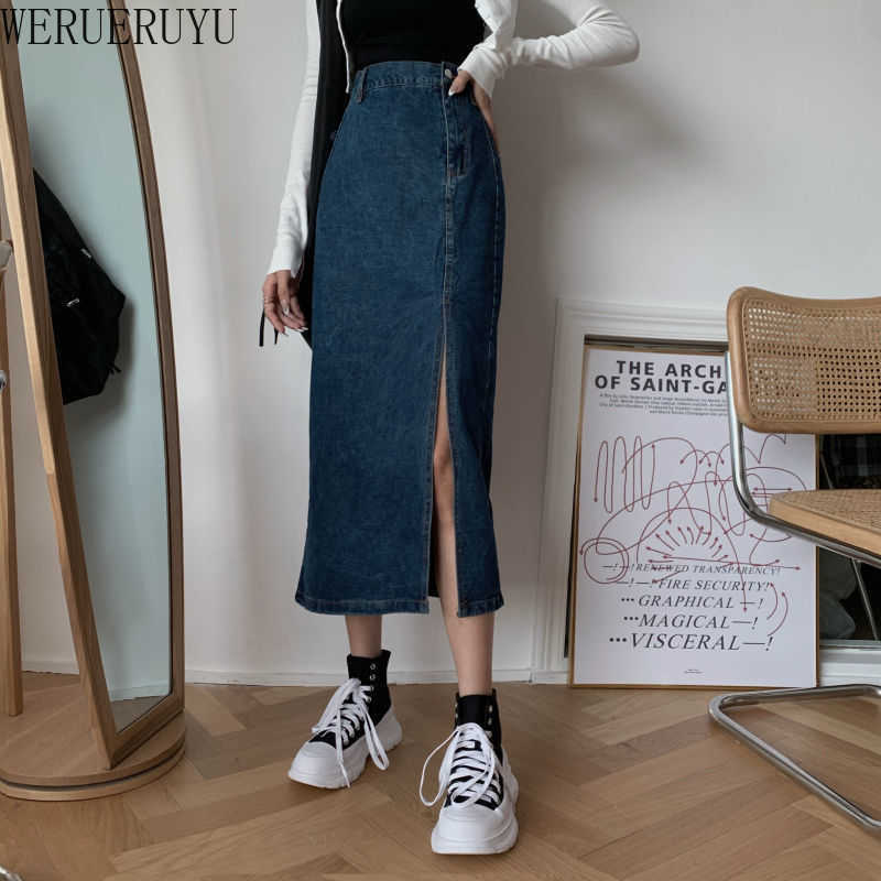 WERUERUYU Sexy Denim Skirts Women Fashion Split Mid Calf Length Skirts Pocket Blue Ladies High Waist Midi Skirt 210608, Photo color
WERUERUYU Sexy Denim Skirts Women Fashion Split Mid Calf Length Skirts Pocket Blue Ladies High Waist Midi Skirt 210608, Photo color