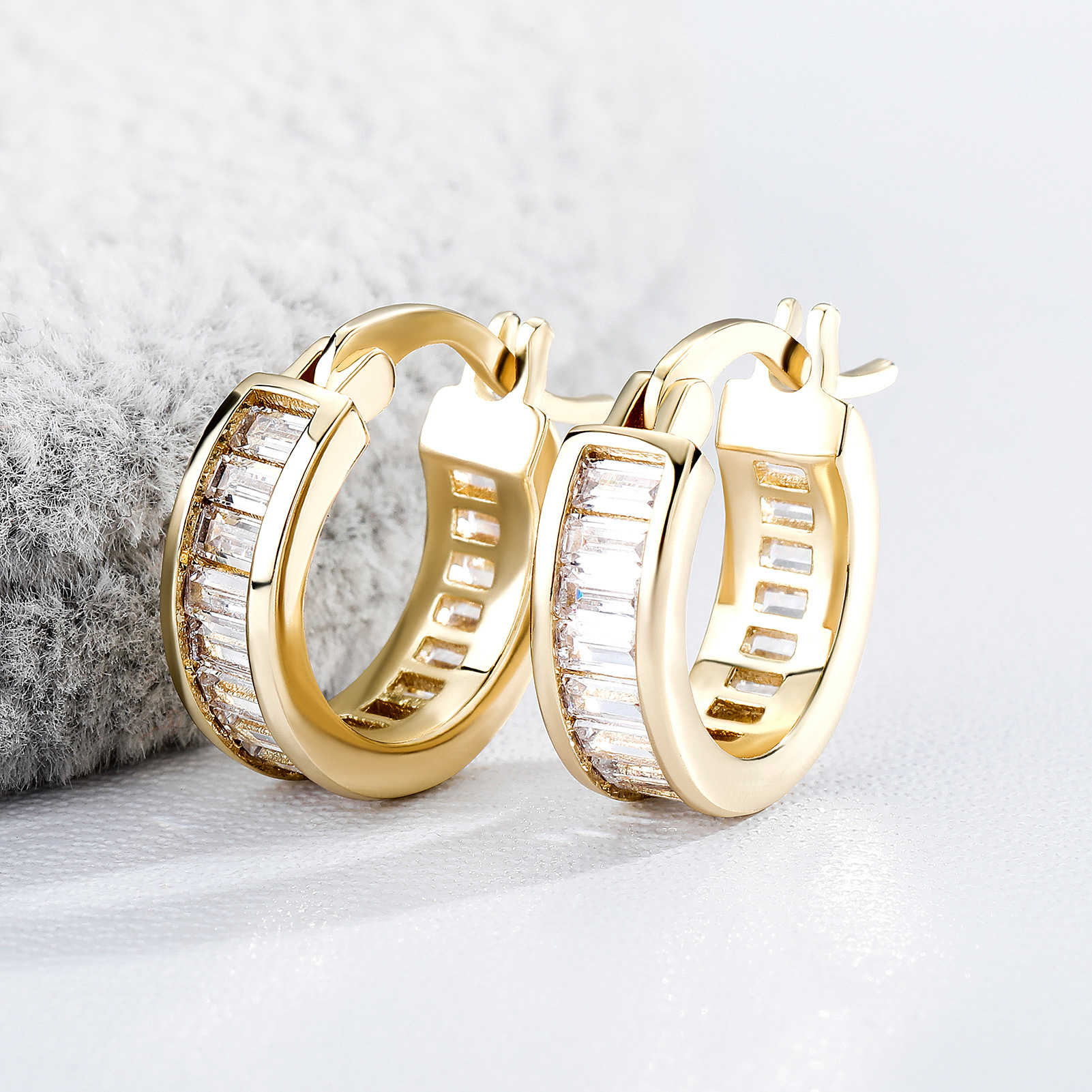 Hip Hop Jewelry Iced Out Ladder Square Row Zircon Hoop Earrings Bling Men Women Diamond Stud Gold Silver Earring