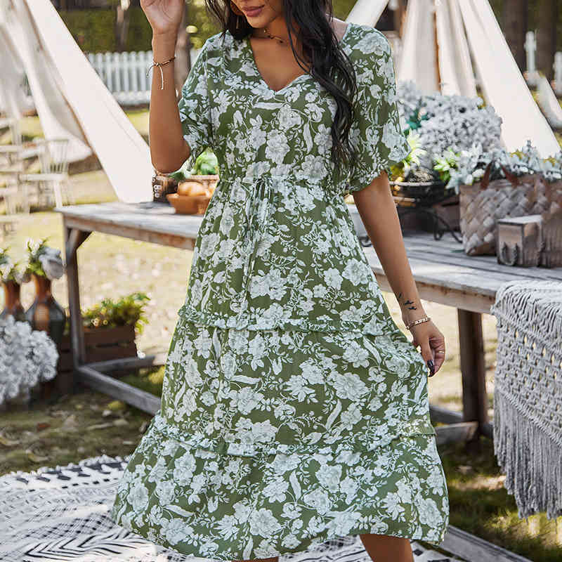 Women long Cotton dress Summer V-Neck short sleeve floral printed bohe style Casual Women' Ankle-Length Dresses vintage female 210524, Green
Women long Cotton dress Summer V-Neck short sleeve floral printed bohe style Casual Women' Ankle-Length Dresses vintage female 210524, Green