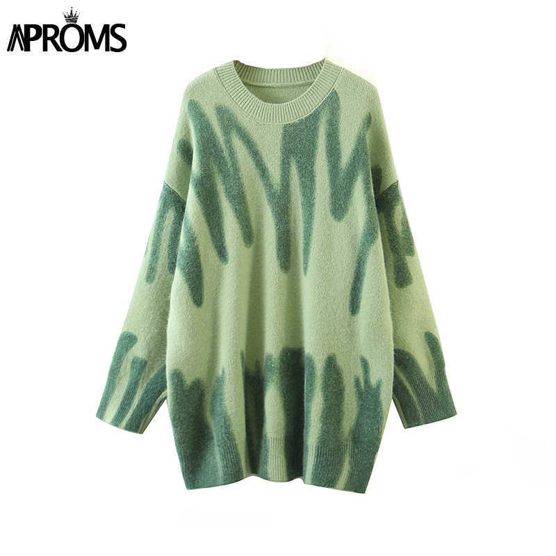 Aproms Multi Striped Knitted Soft Sweater Autumn Winter Long Jumpers Oversized Pullovers Streetwear Loose Outerwear 210908