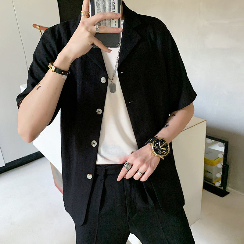 IEFB Men's Wear Casual Cotton And Linen Half Sleeve Shirt + Elastic Trousers Two-piece Set Summer Fashionable 9Y2746 210524