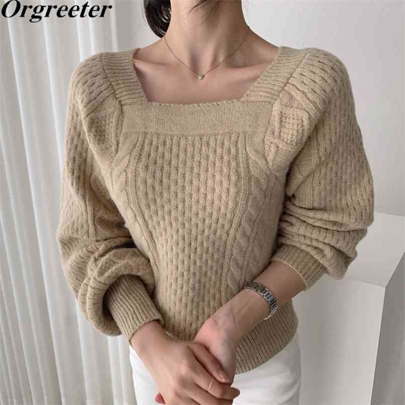Fall Winter Korean Chic Temperament Square collar Twist Sweater Fashionable Puff sleeve Sexy Loose 210602, Khaki
Fall Winter Korean Chic Temperament Square collar Twist Sweater Fashionable Puff sleeve Sexy Loose 210602, Khaki