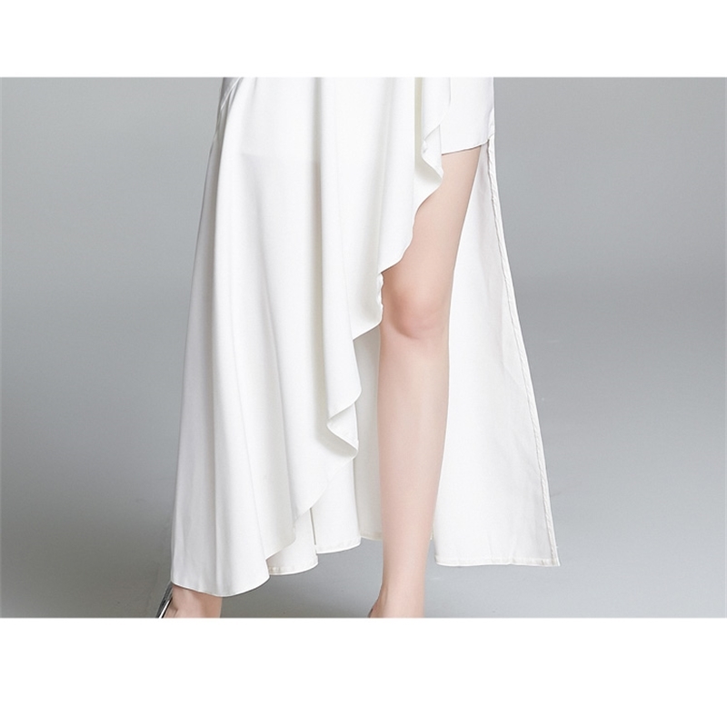 Arrival Fashion Elegant V-Neck Lady Party Dress Women Half Sleeve Ruffle White Mermaid Dresses Vestidos 210520