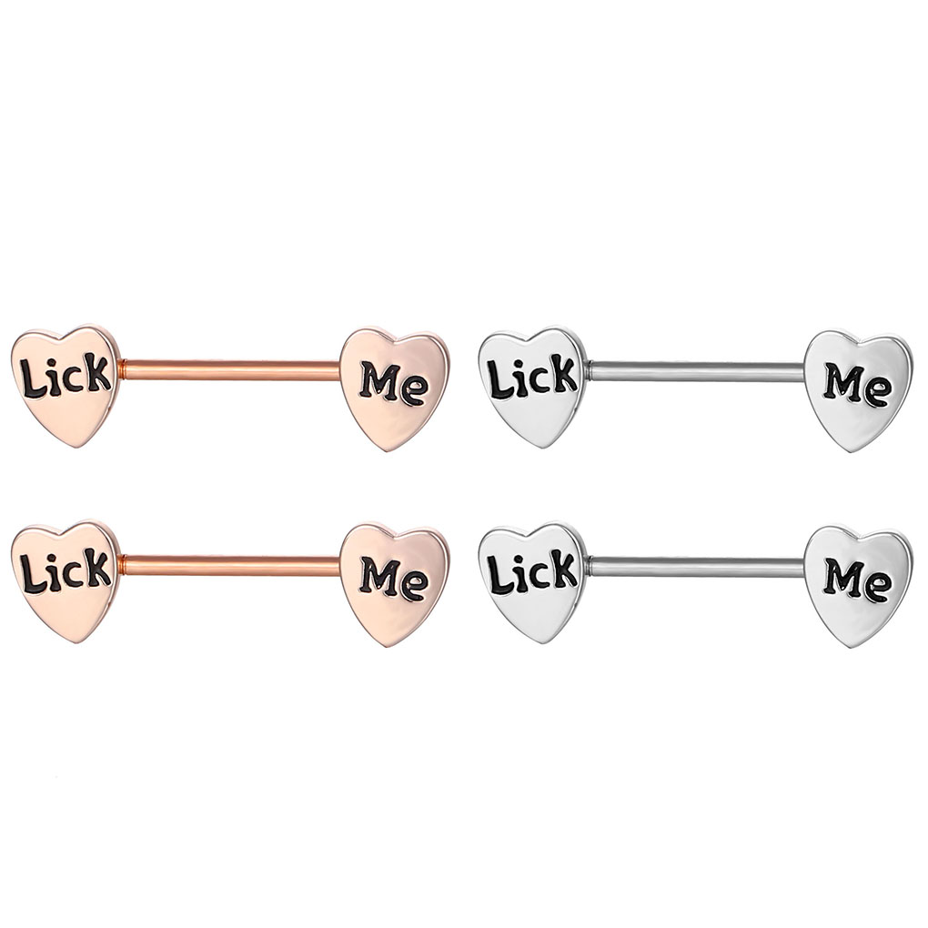 D1004 Heart Nipple Ring Copper Lick Me 14GA 16mm Length