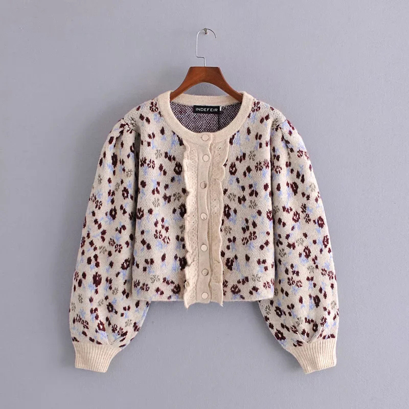 Women Fashion O Neck Lantern Sleeve Leopard Print Casual Short Knitting Sweater Femme Chic Ruffles Cardigan Tops 210520, Multi
Women Fashion O Neck Lantern Sleeve Leopard Print Casual Short Knitting Sweater Femme Chic Ruffles Cardigan Tops 210520, Multi