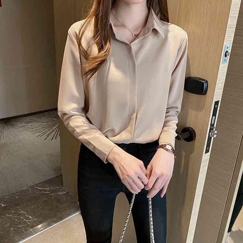 Autumn Chiffon Blouse Plus Size Loose Long Sleeve Shirts Women Solid Shirt Lady Simple Style Tops Clothes Blusas 10489 210518
