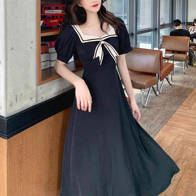 Vintage Summer Japanese Sweet Lolita Dress Casual Sailor Collar Vestidos Women Puff Short Sleeve A-line Midi 210517, Black
Vintage Summer Japanese Sweet Lolita Dress Casual Sailor Collar Vestidos Women Puff Short Sleeve A-line Midi 210517, Black
