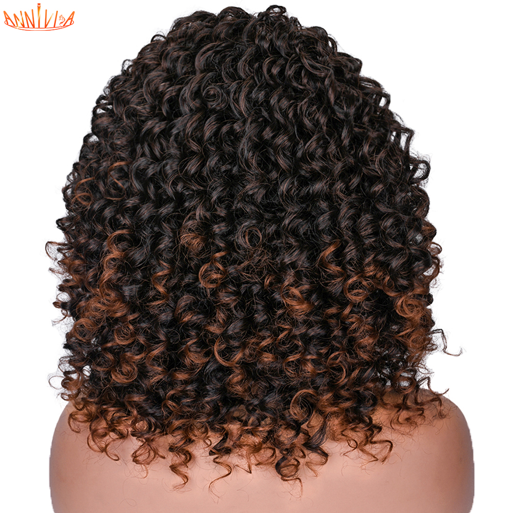 14inch Short Afro Kinky Curly Wig With Bangs For Black And White Women Synthetic Glueless Natural High Temperature Hair Anniviafactory direc