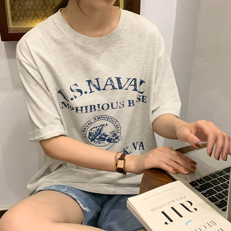 2colors summer korean style Pattern print Loose short sleeve crop top for womens t-shirts womens tee shirt femme (X1902) 210423