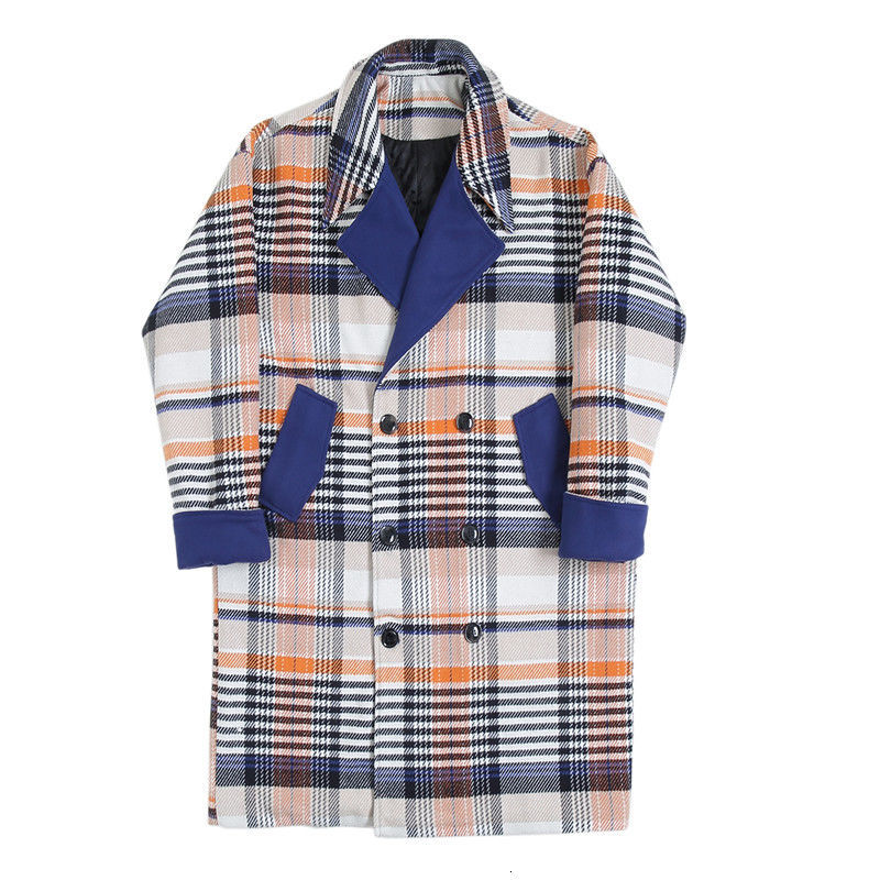 IEFB /men's wear Plaid overcoat big size woolen color matching woolen coat winter thickened tweed coat for male 9Y4040 210524