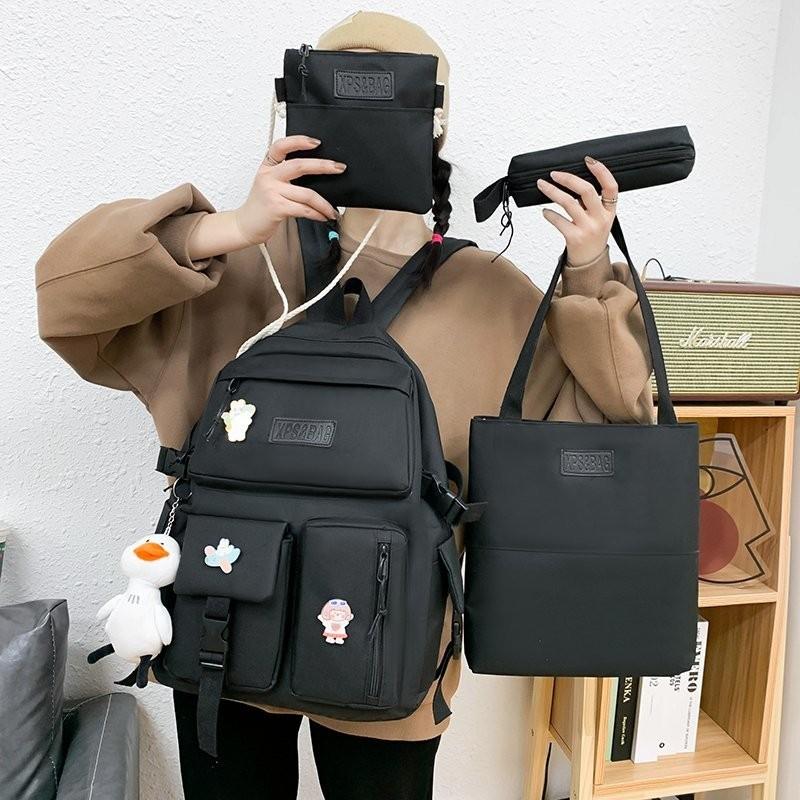 School Bags 4 Pcs Set Casual Backpack Bag For Teenager Girl Women Cute Student Shoulder Children's Book, Black sets
School Bags 4 Pcs Set Casual Backpack Bag For Teenager Girl Women Cute Student Shoulder Children's Book, Black sets