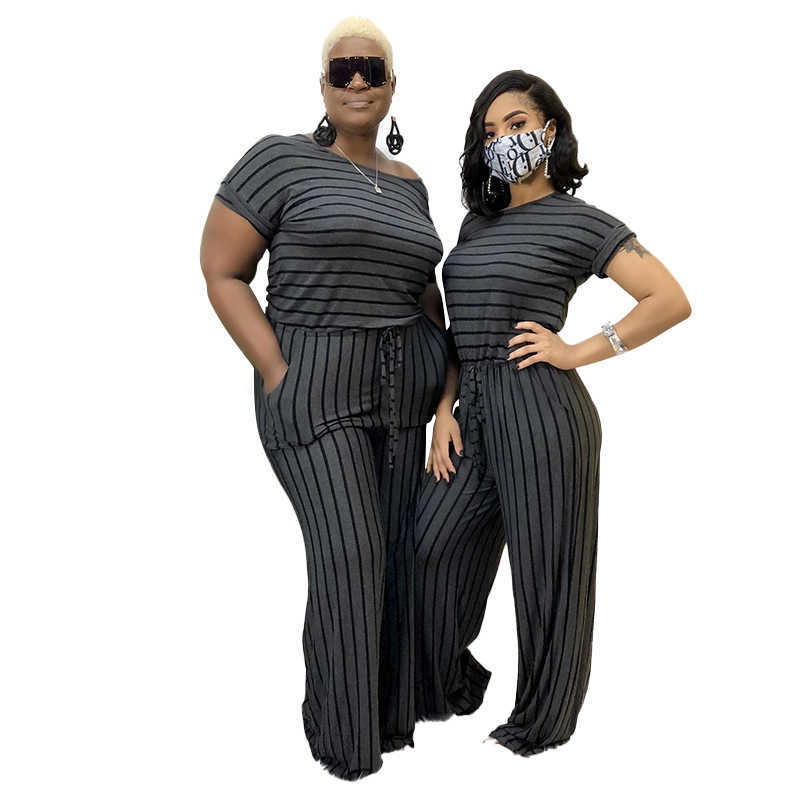 Designer Ladies fashion spring and summer plus size ladies stripes striped printed knitted stretch women's Jumpsuit