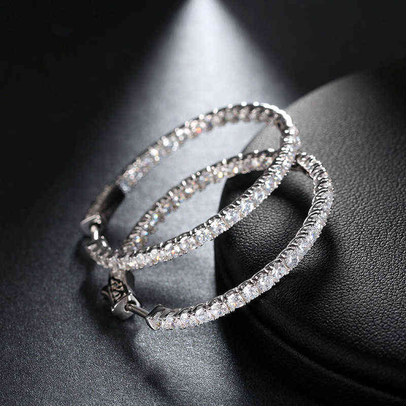 AIYANISHI Real 925 Sterling Silver Classic Big Hoop Earrings Luxury Sona Diamond Hoop Earrings Fashion Simple Minimal Gifts 220108