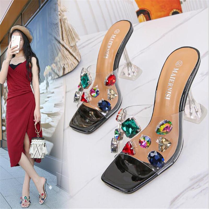 Slippers Heels Diamond Clear PVC Transparent Summer Mules Femme Peep Toe Cup Heel 9cm Dress Sandals Women Shoes Pumps Size 35-46, Black
Slippers Heels Diamond Clear PVC Transparent Summer Mules Femme Peep Toe Cup Heel 9cm Dress Sandals Women Shoes Pumps Size 35-46, Black