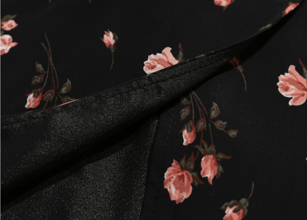 Vintage French Summer Black Floral Print Spaghetti Strap Midi Dress Retro Sexy Women Adjust Sling Slit Dresses Vestido 210429