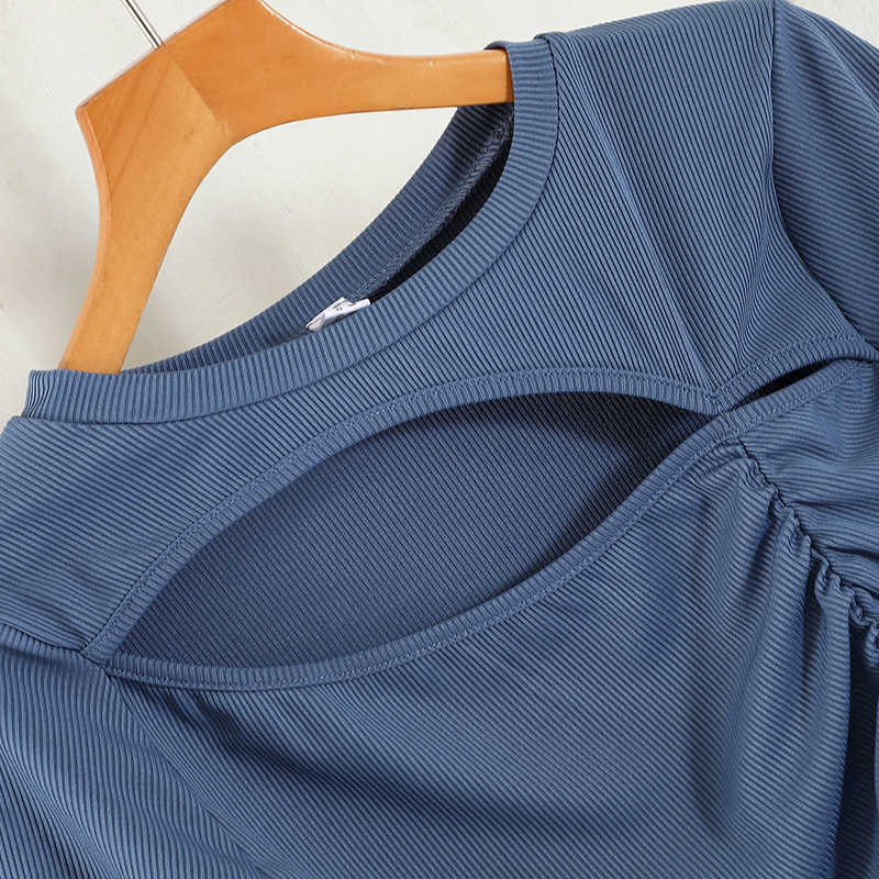 DEAT Women Slim O-neck Dress Fashion Spring Summer Ladies Hollow Out Short Sleeve Dress HR370 210709