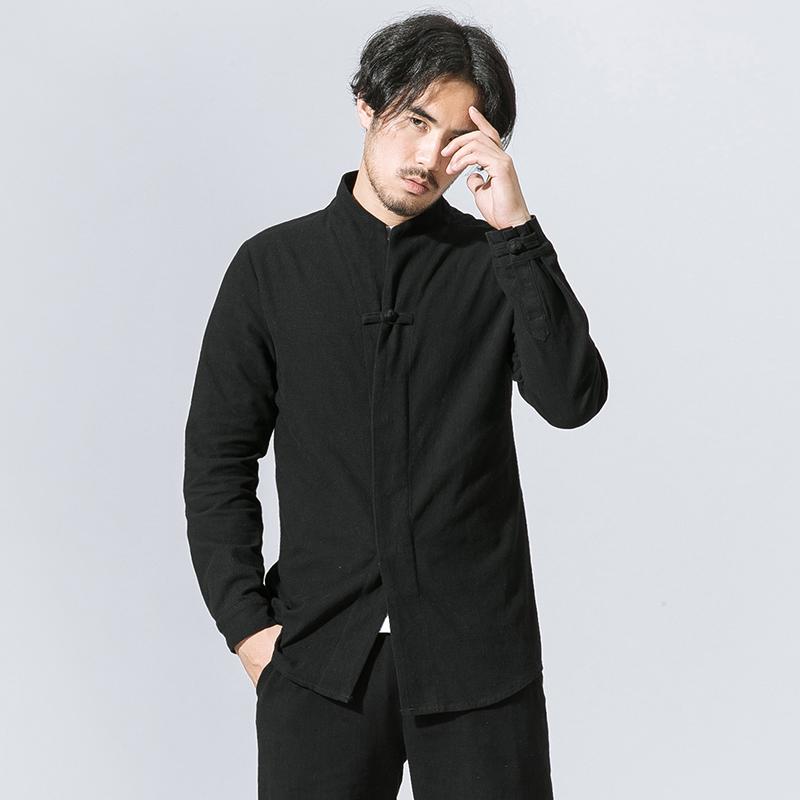 M-5XL 2021 Men Clothing Hair Stylist Fashion Chinese Style Retro Linen Buckle Long Sleeve Shirt Tang Dynasty Plus Size Costumes Men's Casual