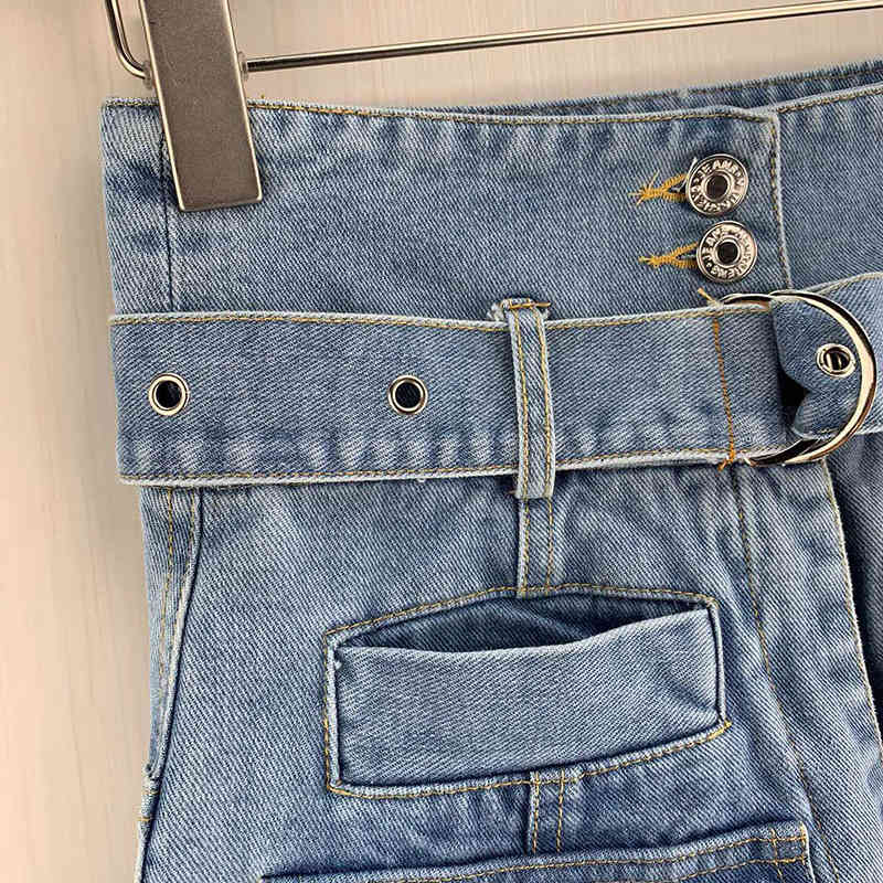 Denim Patchwork Pocket Skirt For Women High Waist Asymmetrical Irregular Hem Streetwear Skirts Female Fashion 210521