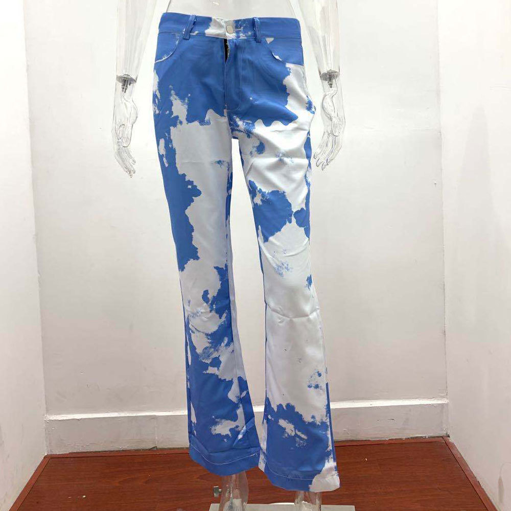 Fashion Tie-dye Print Wide Leg Jeans Casual High Waist Loose Long Pants Women Summer Hip Hop Trousers Streetwear 210428