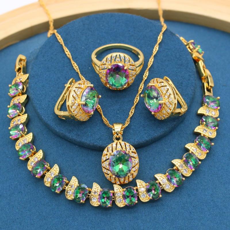 Earrings & Necklace Geometric Gold Color Jewelry Sets With Rainbow Stones For Women Bracelet Hoop Ring Party Birthday Gift, Silver
Earrings & Necklace Geometric Gold Color Jewelry Sets With Rainbow Stones For Women Bracelet Hoop Ring Party Birthday Gift, Silver