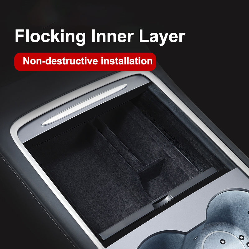 Car Hidden Organizer for Tesla Model 3/Y Storage Box Flocking Containers Central Armrest Case for Sunglasses Phone Coin Ticket