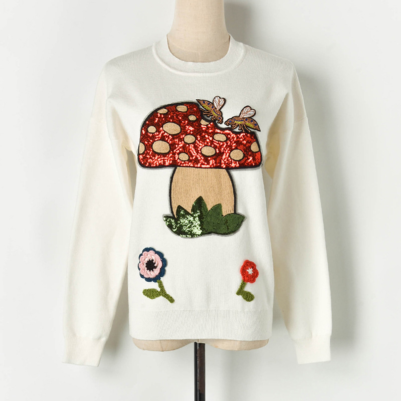 Fall Winter Arrival Women Korean Style Slim O-Neck Sequined Mushroom Coats Pullover Knitted Sweater C-102 210522
