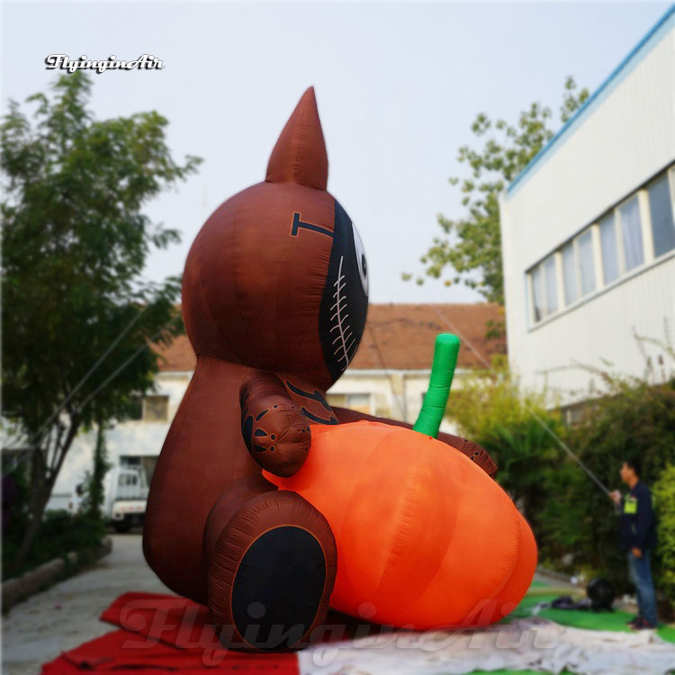 5m Height Outdoor Halloween Character Scary Inflatable Evil Cat Doll Balloon Holding A Pumpkin For Advertising Show And Party Decoration