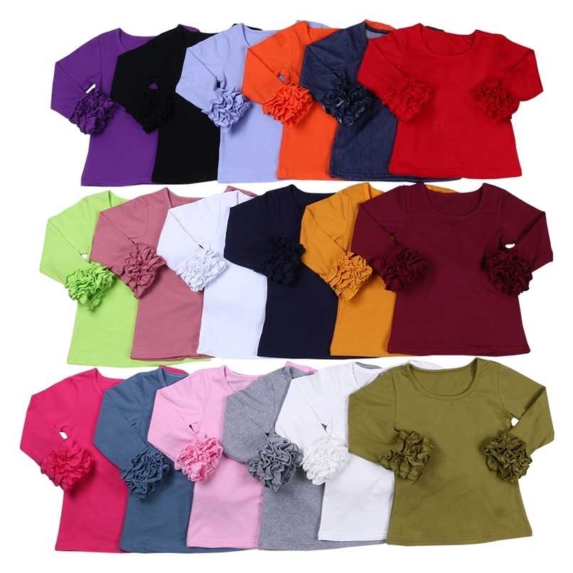 100% Cotton Sassy Fall And Winter Little Girls Plain Top Long Sleeve Girls Casual Icing Ruffle Shirts 220118