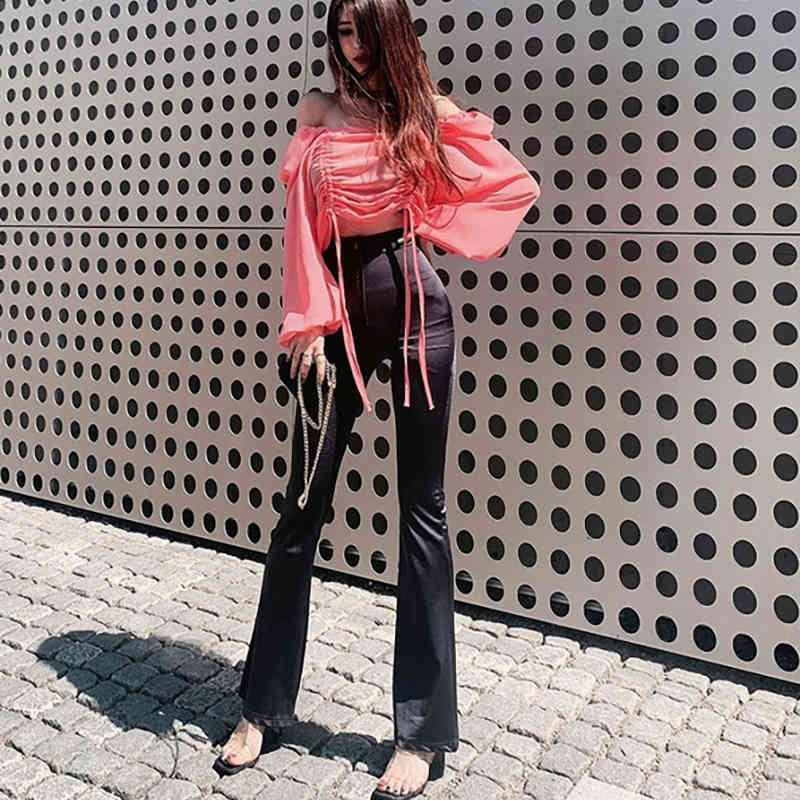 Spring Horn Pants Tight Casual High-waisted Women's Trousers Nylon Long Female Ropa De Mujer 12809 210427
