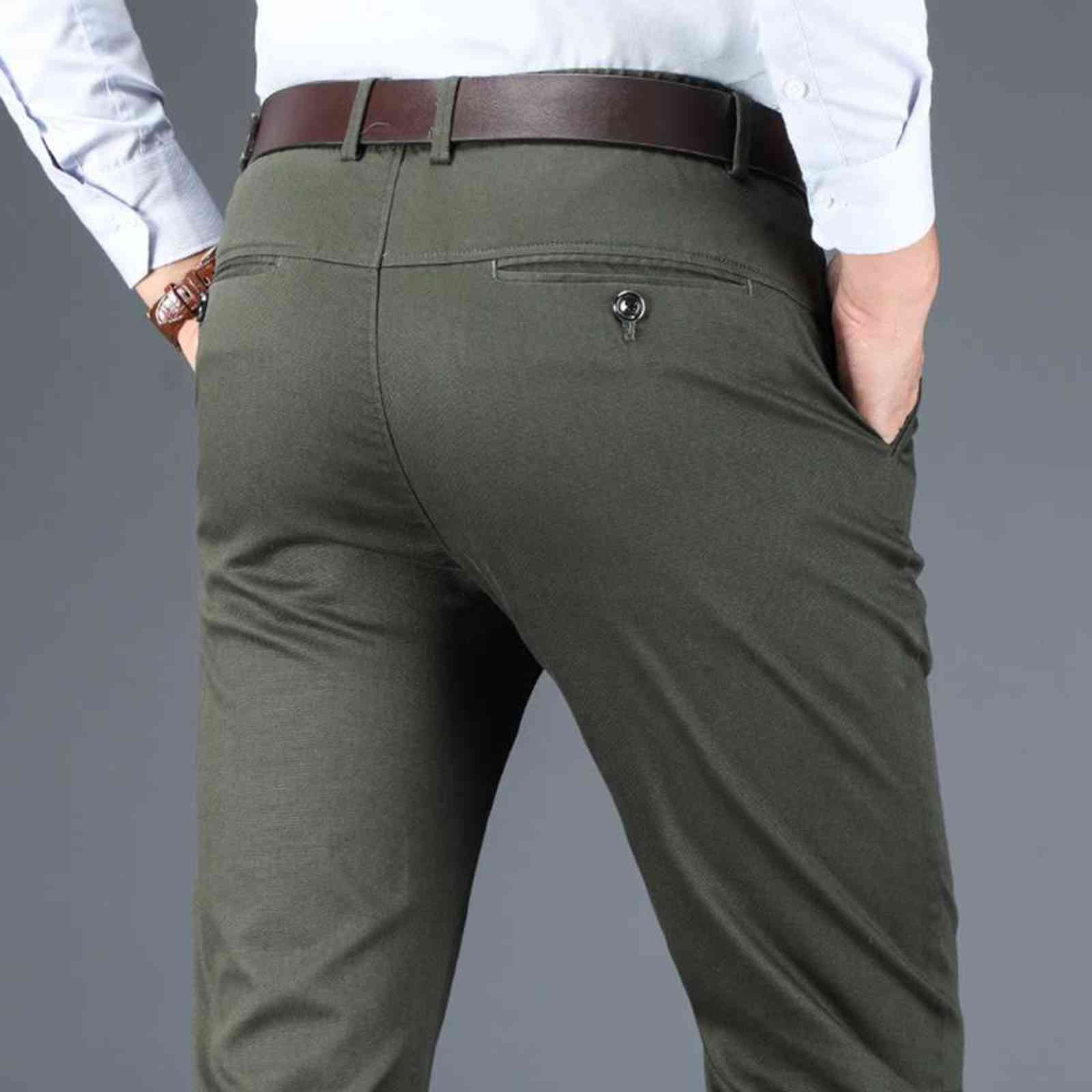 98% Cotton 2% Spandex Anti-static Man Trousers Formal Business Male Straight Autumn Clothing Slim Grey Casual Men Chino Pants 211112