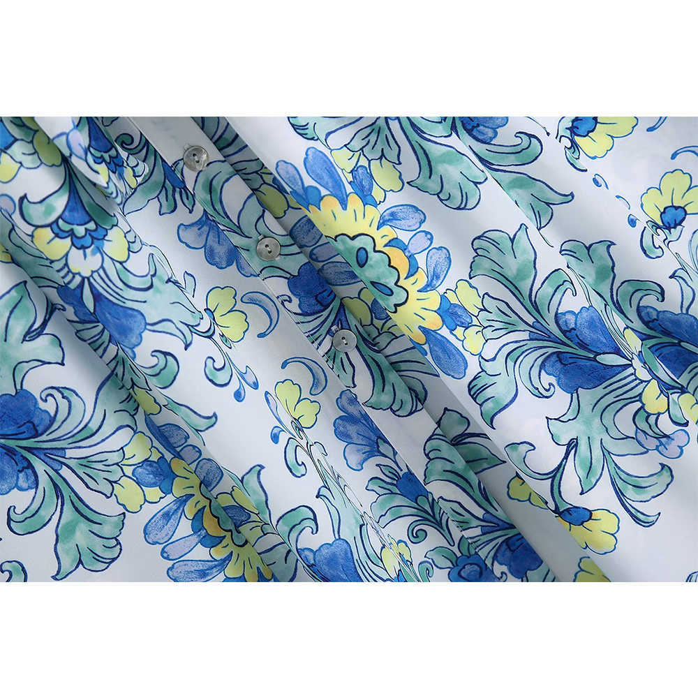 Summer Floral Shirt Dress Women Belted Vintage Casual Fashion Chic Lady Midi Dress Women 210709