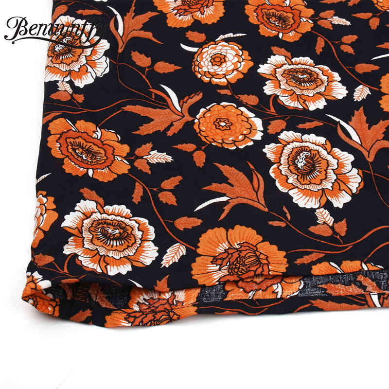 V-neck Boho Floral Print Holiday Dress Women Spring Summer Long Sleeve Female High Waist Split 210510