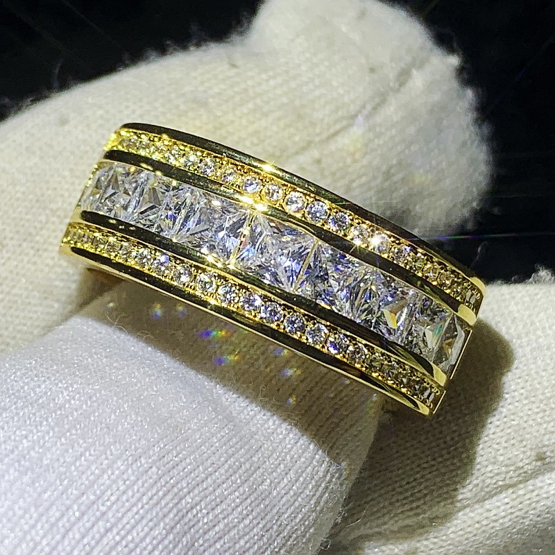 Choucong Brand Unique Wedding Rings Jewelry Sterling Sier Gold Fill Princess Cut White Topaz CZ Dia Party Engagement Band Ring For Men Gift