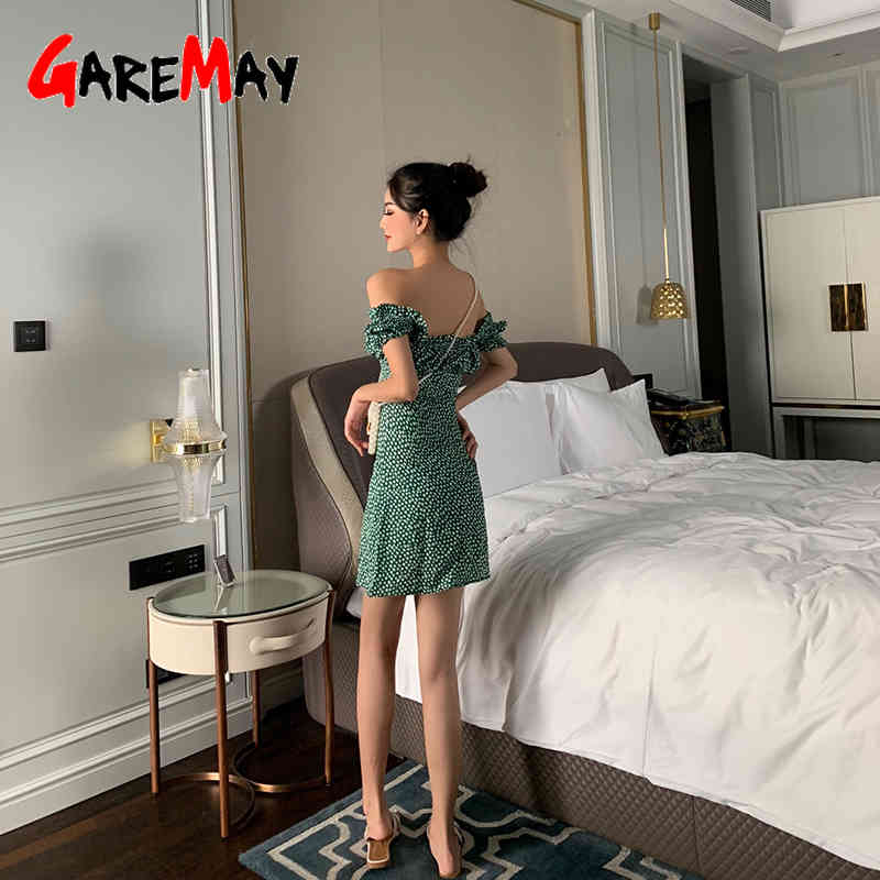 Women's Dress Chiffon Floral Print V Neck Causal Ladies Korean Short Dresses With Flowers Summer Sundresses Women 210428